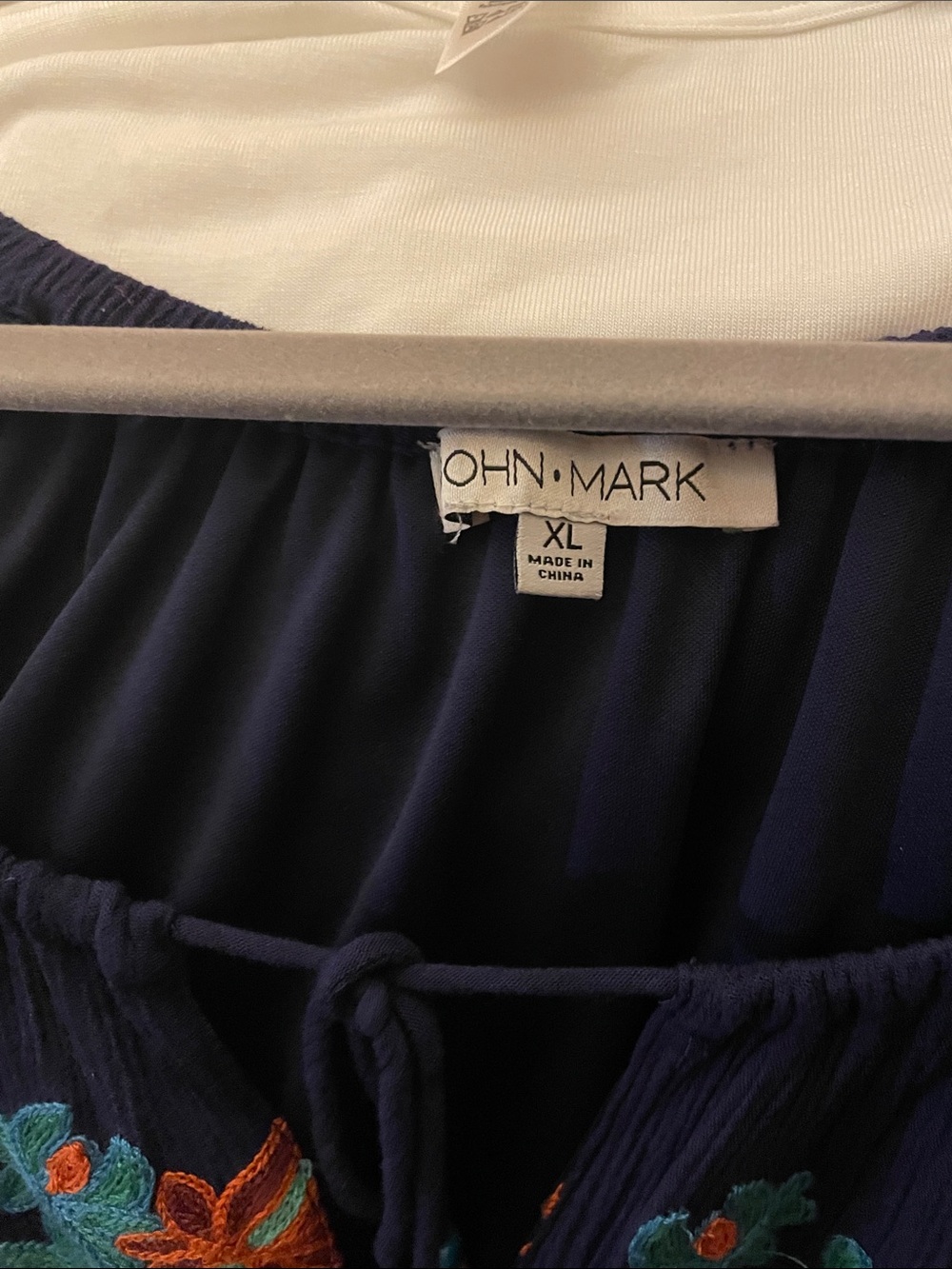 John Mark Navy Bohemian Floral Embroidered Peasant Blouse - Picture 3 of 4